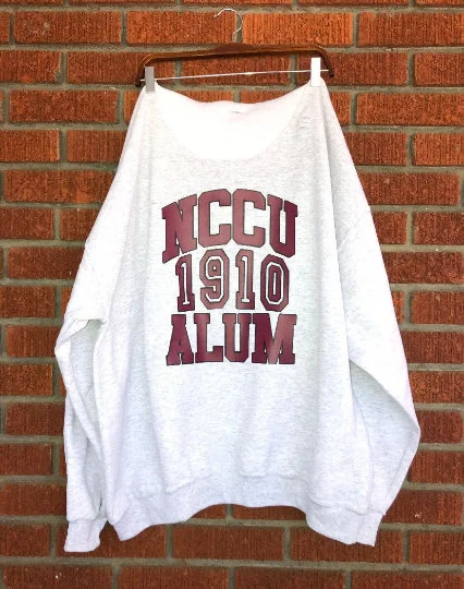 Handmade NCCU 1910 Alum Crew Neck or Off Shoulder Lightweight Sweatshirt