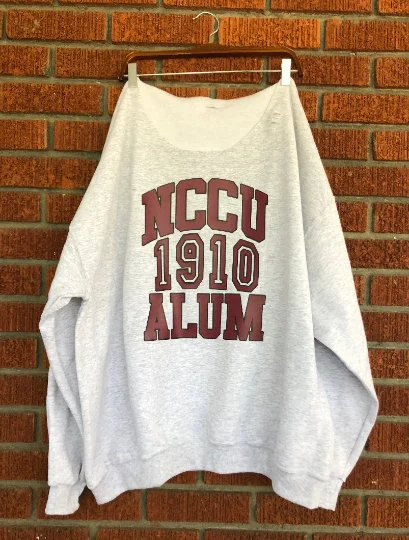 Handmade NCCU 1910 Alum Crew Neck or Off Shoulder Lightweight Sweatshirt