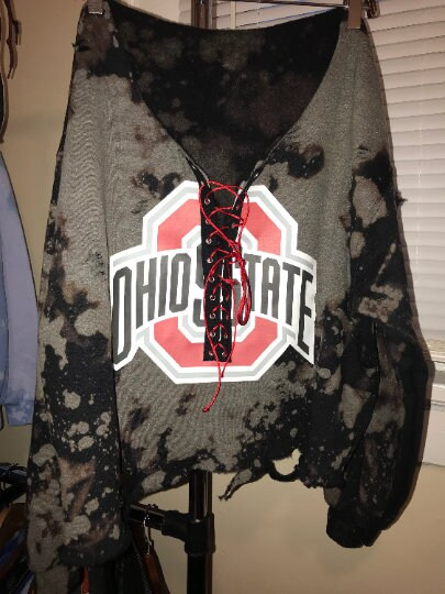 Handmade Ohio State University Lace Up Distressed Sweatshirt