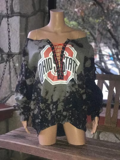 Handmade Ohio State University Lace Up Distressed Sweatshirt