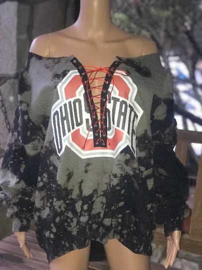 Handmade Ohio State University Lace Up Distressed Sweatshirt