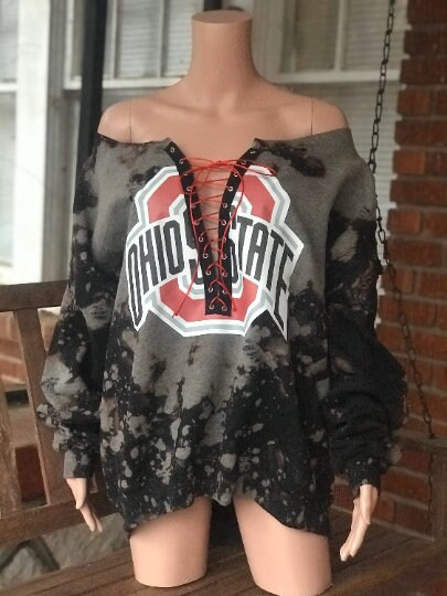 Handmade Ohio State University Lace Up Distressed Sweatshirt