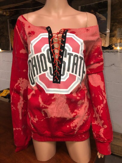 Handmade Ohio State University Lace Up Distressed Sweatshirt