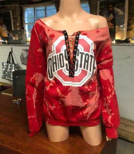 Handmade Ohio State University Lace Up Distressed Sweatshirt