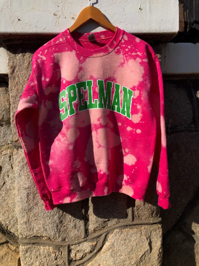 Spelman pink and green AKA Alpha Kappa Alpha Sweatshirt hand bleached handmade sweater