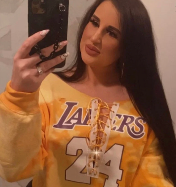 Cami Co. Lace Designs Handmade Los Angeles Lakers 24 Yellow Purple White Lace Up Distressed T-Shirt M