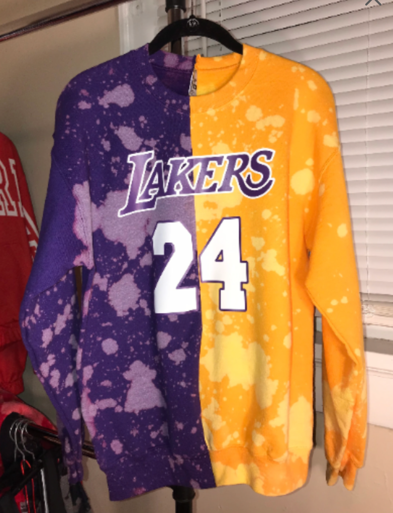 Handmade Los Angeles Lakers 24 Half and Half Crew Sweatshirt