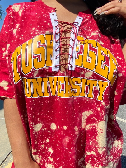 Handmade Tuskegee University Distressed U-Neck Lace-Up T-Shirt