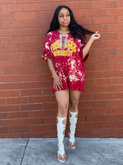 Handmade Tuskegee University Distressed U-Neck Lace-Up T-Shirt
