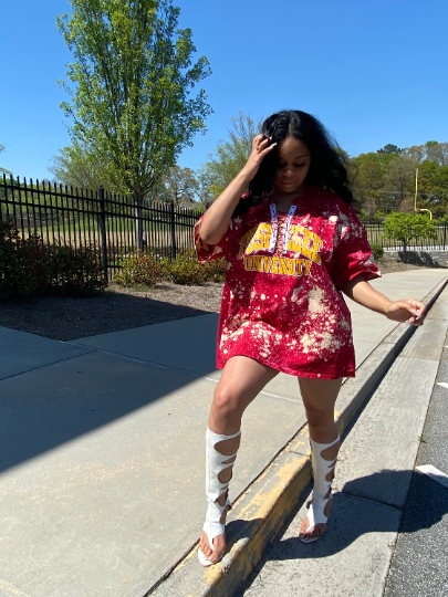 Handmade Tuskegee University Distressed U-Neck Lace-Up T-Shirt