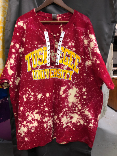 Handmade Tuskegee University Distressed U-Neck Lace-Up T-Shirt