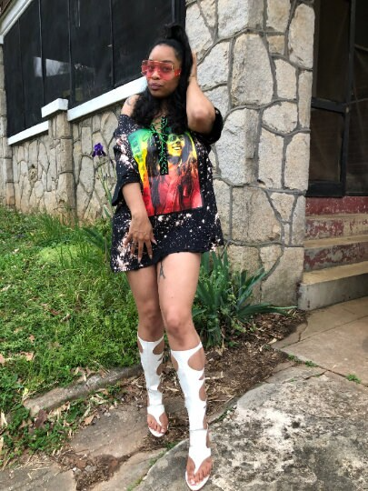Handmade Bob Marley Distressed Lace-Up T-Shirt
