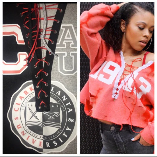 Custom Handmade Lace Up Plus Half and Half Distressed Sweater or Hoodie