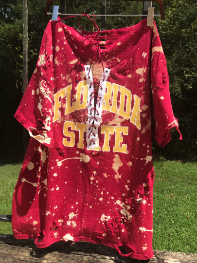 Handmade Florida State University Lace Up Distressed T-Shirt