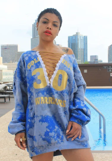 Handmade Golden State Warriors Distressed Lace Up Sweatshirt