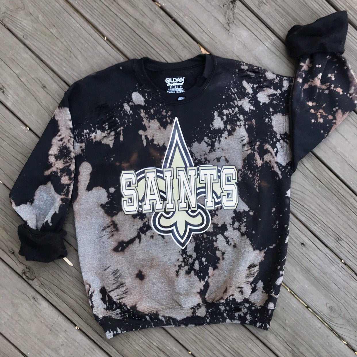 Handmade New Orleans Saints Light Distress Crew Neck Sweatshirt