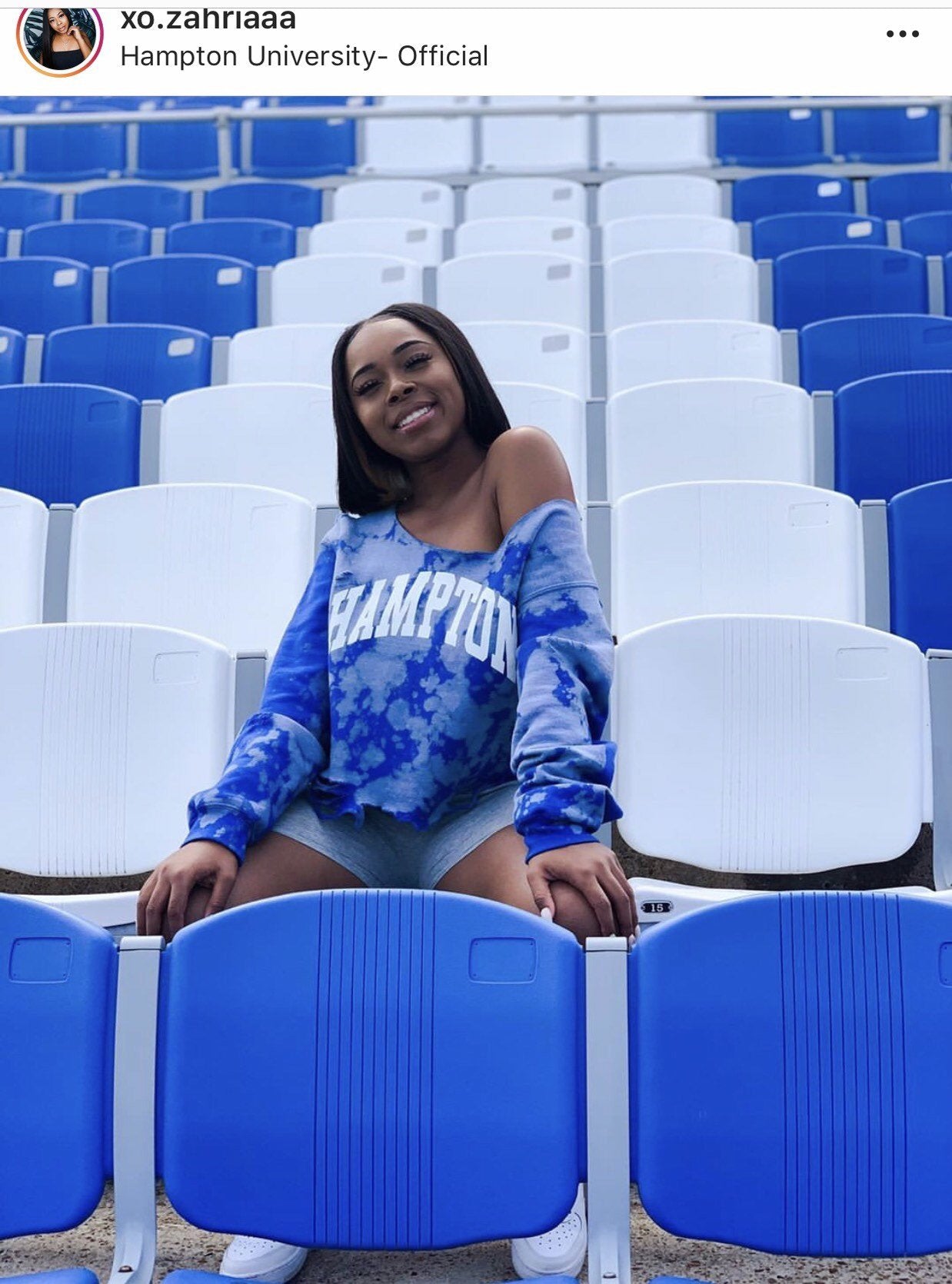 Hampton University Royal White Sweater Sweatshirt Hand Bleach HU Handmade Customizable Custom Distress 1868