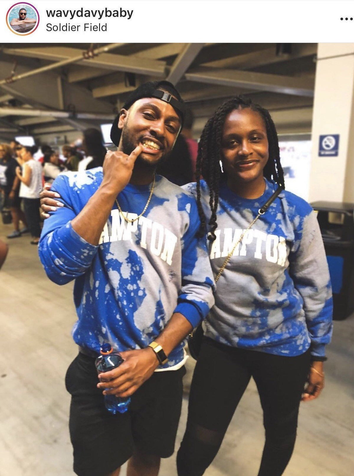 Hampton University Royal White Sweater Sweatshirt Hand Bleach HU Handmade Customizable Custom Distress 1868