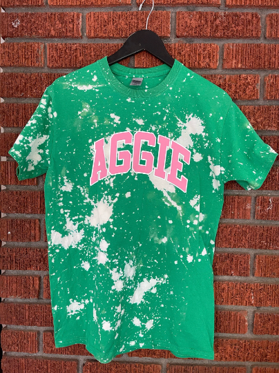 Aggie nca&t ncat pink and green AKA Alpha Kappa Alpha tee shirt hand bleached handmade t-shirt