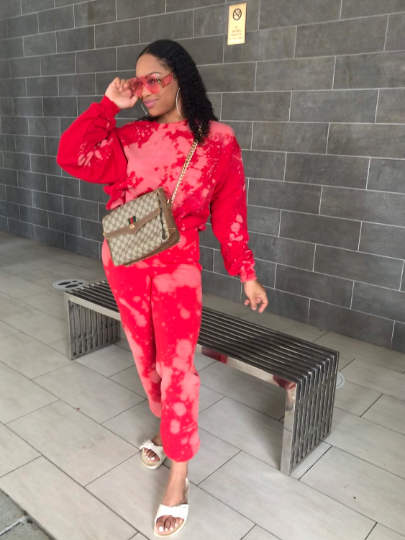 Handmade Drawstring Cuffed Classic Style Sweat Pants - Red
