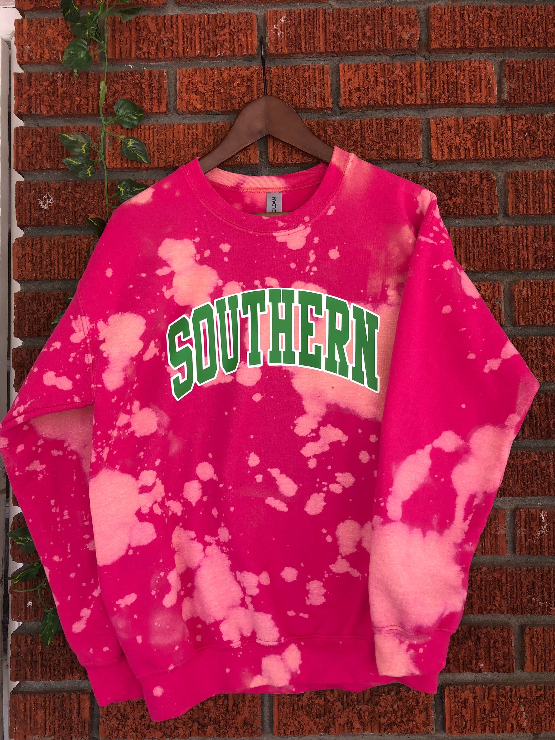 Southern UNiversity SU pink and green AKA Alpha Kappa Alpha Sweatshirt hand bleached handmade sweater