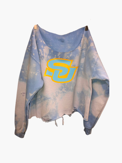 Handmade Southern University Light Blue Hand Bleached Fleece Sweatshirt