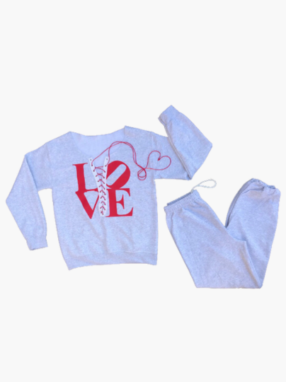 Handmade LOVE Red Ash Grey Lace Up Sweatshirt Lightly Distressed