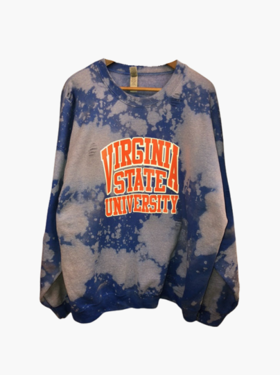 Handmade Virginia State Blue Orange Crew Neck Hand Bleached Sweatshirt