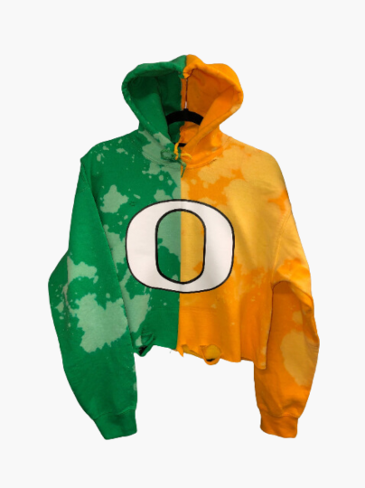 Handmade University of Oregon Green Gold Bleached Half and Half Unisex Hoodie