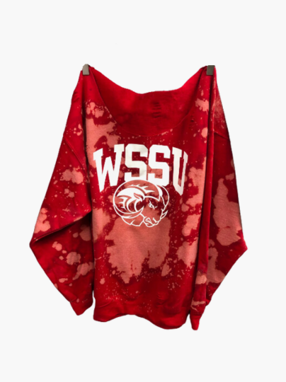 Handmade WSSU Ram Head Off-Shoulder Fleece Sweatshirt