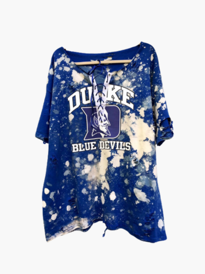 Handmade Duke Blue Devils Lace Up Distressed T-Shirt