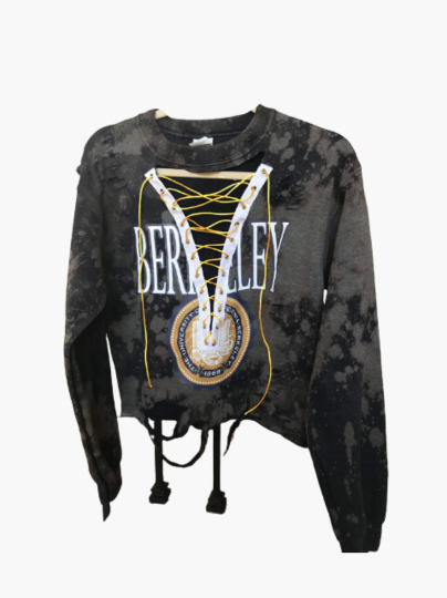 Handmade University of California Berkeley Lace Up Distressed Sweatshirt