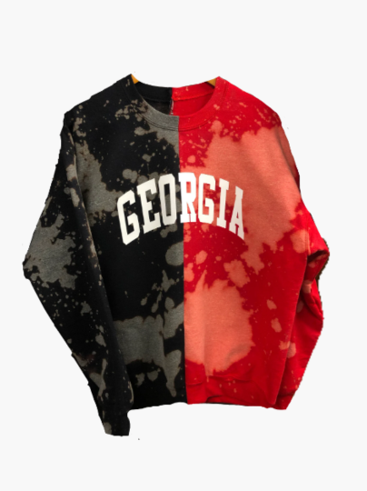 Handmade University of Georgia Black and Red  Half & Half Unisex Sweatshirt