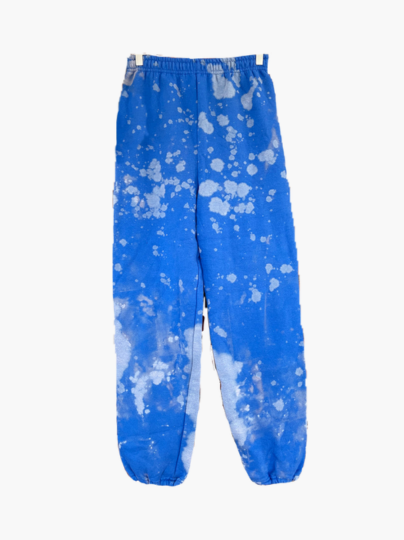 Handmade Drawstring Cuffed Bleached Classic Style Sweat Pants - Royal Blue