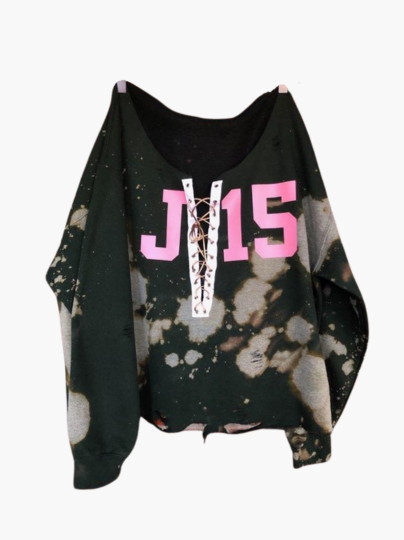 Handmade AKA J15 Forest Green Pink Lace Up Sweatshirt