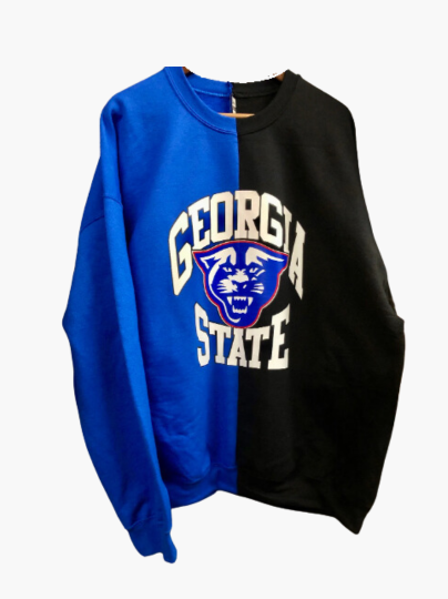 Handmade Georgia State Half and Half Royal Blue and Black Solid Crew Neck Sweatshirt