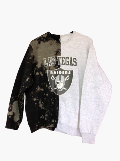 Handmade Las Vegas/Oakland Raiders Half and Half Crew Neck Sweatshirt