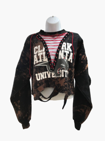 Handmade Clark Atlanta University Keep The Collar Lace Up Sweatshirt Distressed