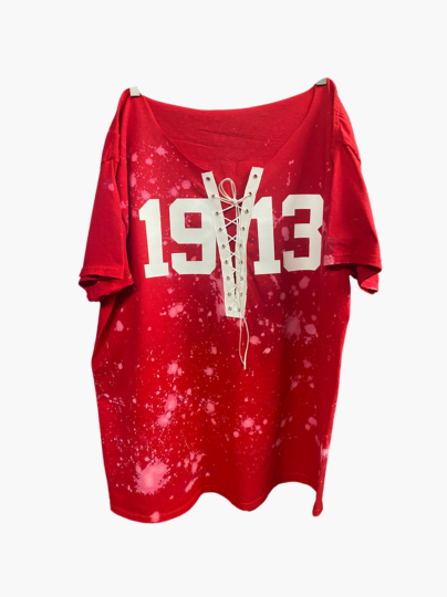 Handmade 1913 DST Red White Lace Up T-Shirt