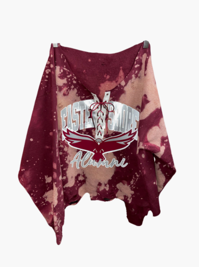 Handmade UMES Maroon Lace Up Hand Bleached Sweatshirt