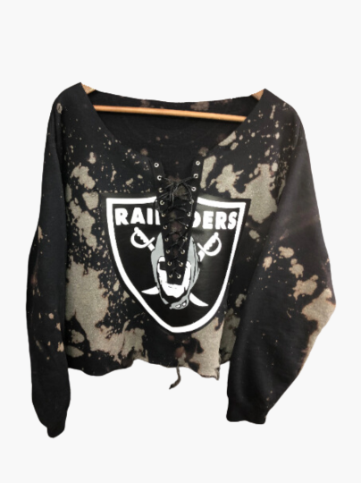 Handmade Las Vegas Raiders Black White Lace Up Sweatshirt