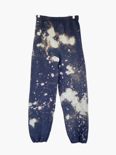 Handmade Drawstring Cuffed Bleached Classic Style Sweat Pants - Navy Blue