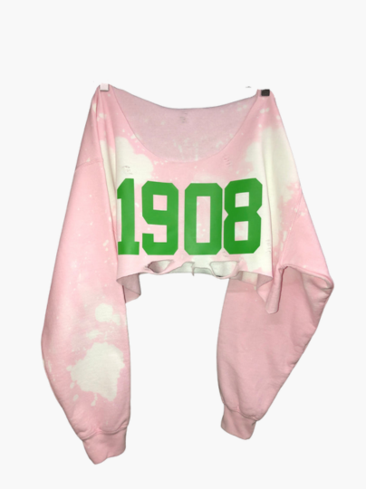 Handmade 1908 Off Shoulder Hand-Bleached Distressed Super Crop Shrug Sweatshirt