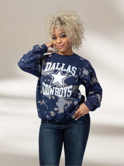 Handmade Dallas Cowboys Navy White Star Hand Bleached Unisex Sweatshirt