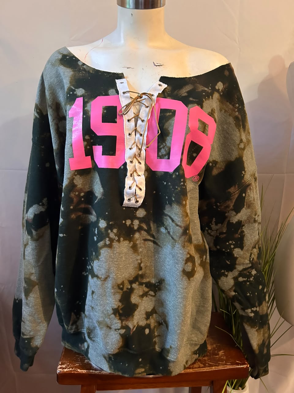 The Signature "Girls Night Out" Forest 1908 Stonewash Off-Shoulder Corset Sweatshirt