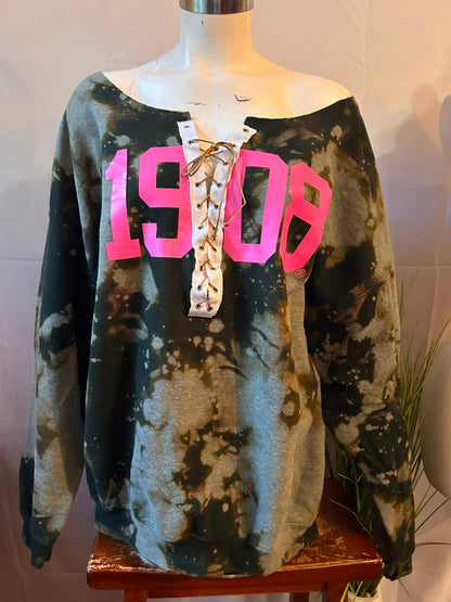 The Signature "Girls Night Out" Forest 1908 Stonewash Off-Shoulder Corset Sweatshirt