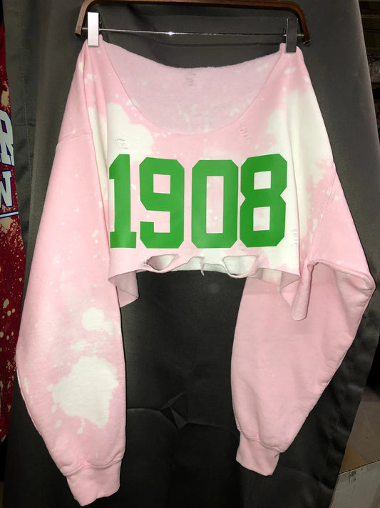 Handmade 1908 AKA Ballerina Baby Pink with Green Crew Neck Sweatshirt