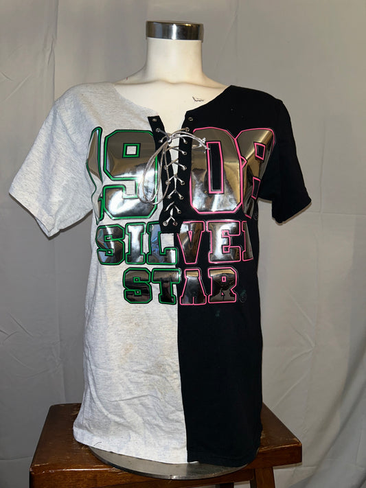 1908 Silver Star Half and Half Lace-Up T-Shirt, 1908 Silver Star Lace-Up T-Shirt, Half and Half Lace-Up T-Shirt