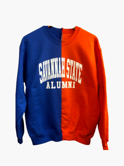 Handmade Savannah State Alumni Blue Orange Half and Half Sweatshirt