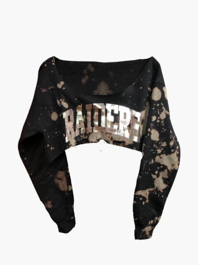 Handmade Raiders Black Super Crop Hand Bleached Sweatshirt